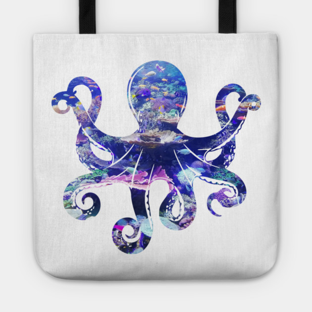 Octopus silhouette filled with colorful ocean life Tote by Luxinda