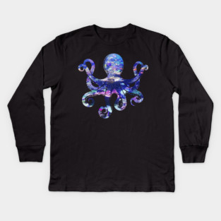 Octopus silhouette filled with colorful ocean life Kids Long Sleeve T-Shirt