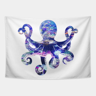 Octopus silhouette filled with colorful ocean life Tapestry