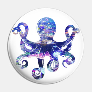 Octopus silhouette filled with colorful ocean life Pin