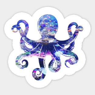 Octopus silhouette filled with colorful ocean life Magnet
