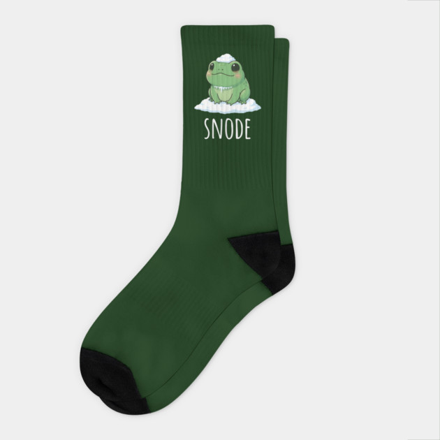 Adorable little snowed-on frog saying "snode" Socks by Luxinda