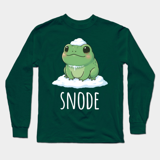 Adorable little snowed-on frog saying "snode" Long Sleeve T-Shirt by Luxinda