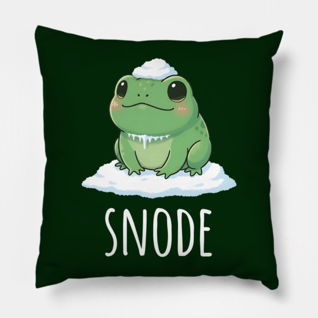 Adorable little snowed-on frog saying "snode" Pillow by Luxinda