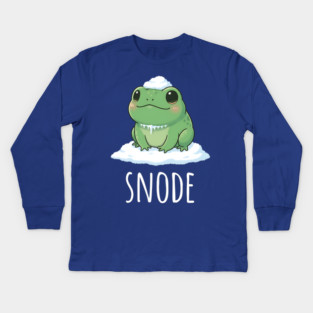 Adorable little snowed-on frog saying "snode" Kids Long Sleeve T-Shirt