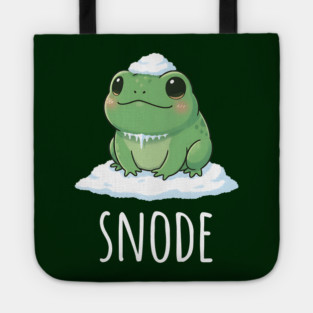Adorable little snowed-on frog saying "snode" Tote