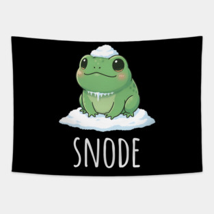 Adorable little snowed-on frog saying "snode" Tapestry