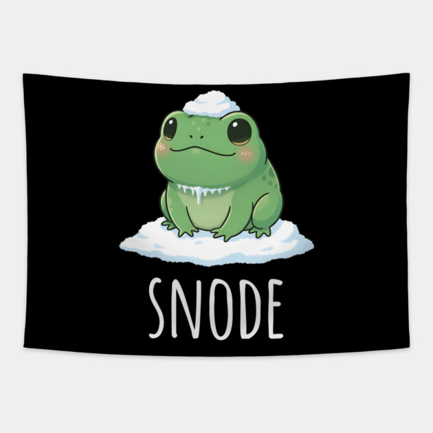 Adorable little snowed-on frog saying "snode" Tapestry by Luxinda