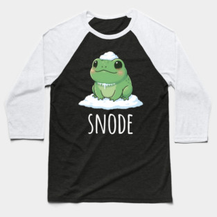 Adorable little snowed-on frog saying "snode" Baseball T-Shirt
