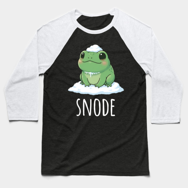 Adorable little snowed-on frog saying "snode" Baseball T-Shirt by Luxinda