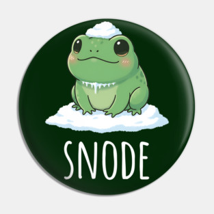 Adorable little snowed-on frog saying "snode" Pin