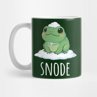 Adorable little snowed-on frog saying "snode" Mug