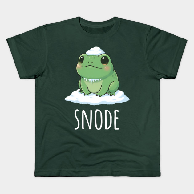 Adorable little snowed-on frog saying "snode" Kids T-Shirt by Luxinda