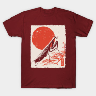 Japanese Mantis and Mt. Fuji | Red Sun Landscape T-Shirt