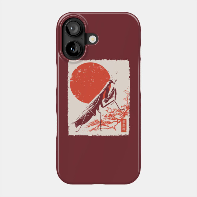 Japanese Mantis and Mt. Fuji | Red Sun Landscape Phone Case by TuncGK