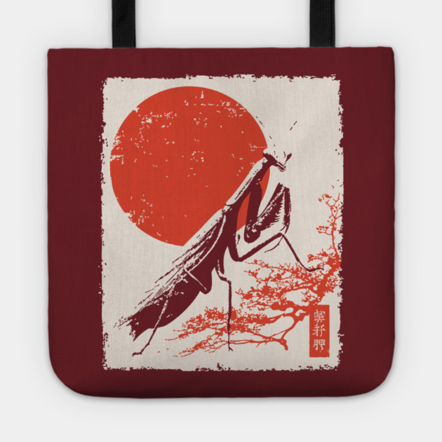 Japanese Mantis and Mt. Fuji | Red Sun Landscape Tote by TuncGK