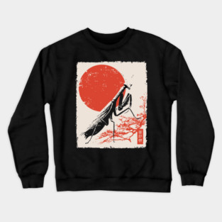 Japanese Mantis and Mt. Fuji | Red Sun Landscape Crewneck Sweatshirt