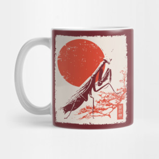 Japanese Mantis and Mt. Fuji | Red Sun Landscape Mug