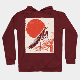 Japanese Mantis and Mt. Fuji | Red Sun Landscape Hoodie