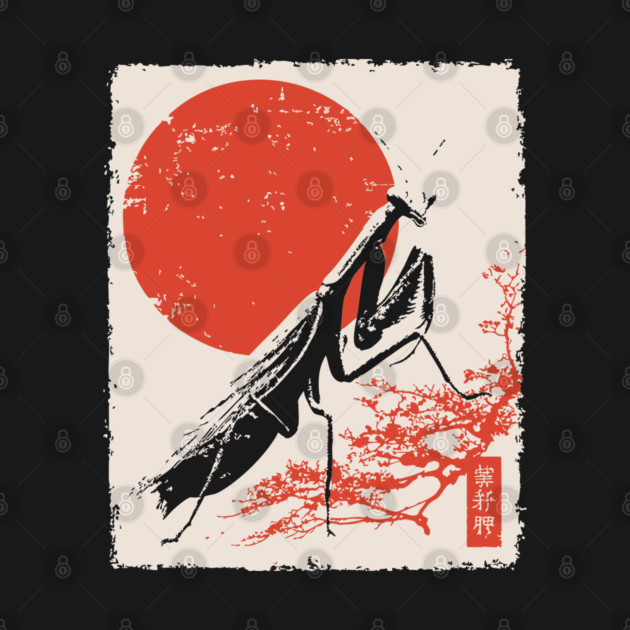 Japanese Mantis and Mt. Fuji | Red Sun Landscape by TuncGK