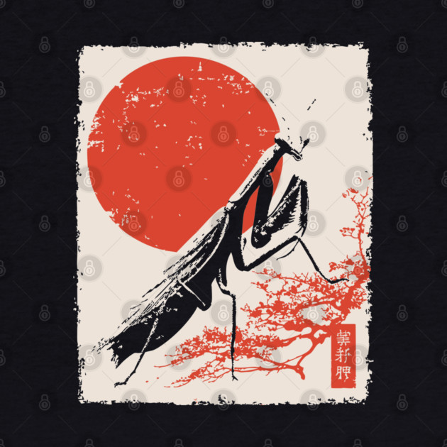 Japanese Mantis and Mt. Fuji | Red Sun Landscape by TuncGK