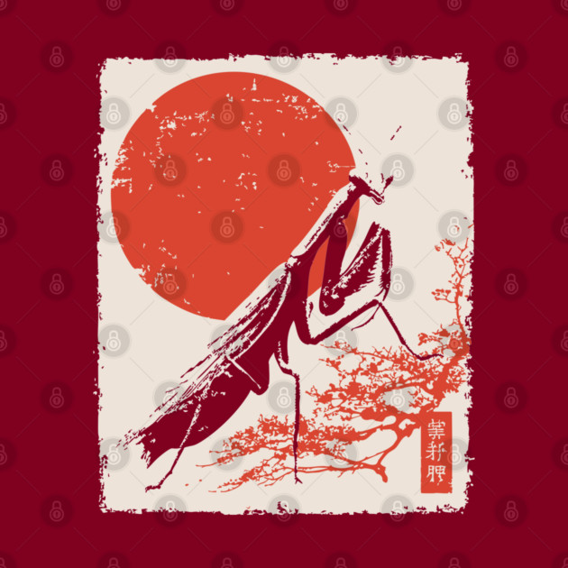 Japanese Mantis and Mt. Fuji | Red Sun Landscape by TuncGK