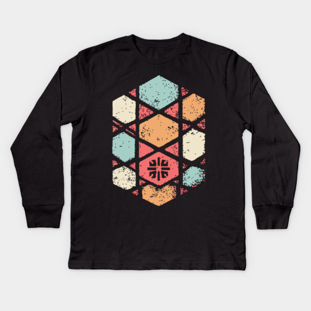 Japanese Asanoha Pattern | Geometric Hexagon Kids Long Sleeve T-Shirt by TuncGK