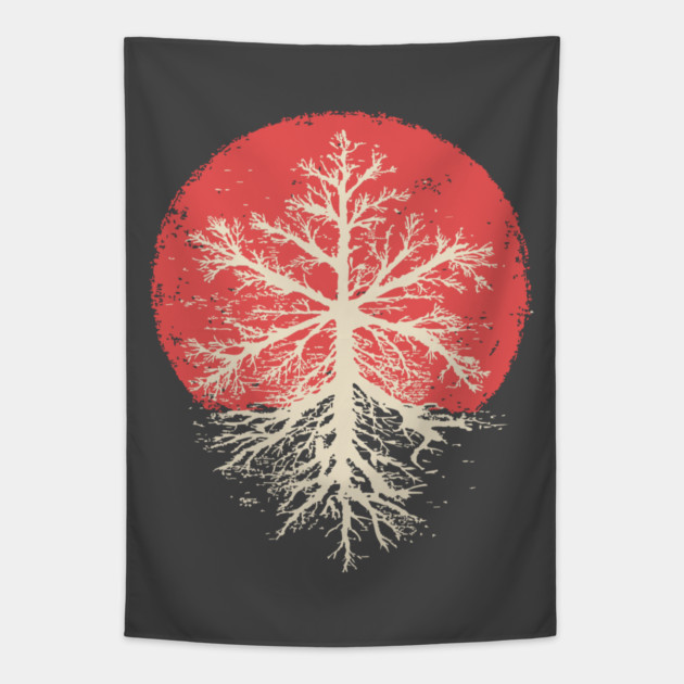 Japanese Style Graphic Snowflake | Abstract Winter Art Tapestry by TuncGK
