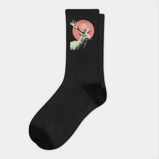 Aesthetic Vaporwave Deer | Retro Pixel Stag Socks by TuncGK