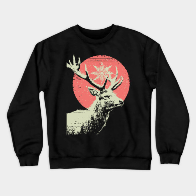 Aesthetic Vaporwave Deer | Retro Pixel Stag Crewneck Sweatshirt by TuncGK