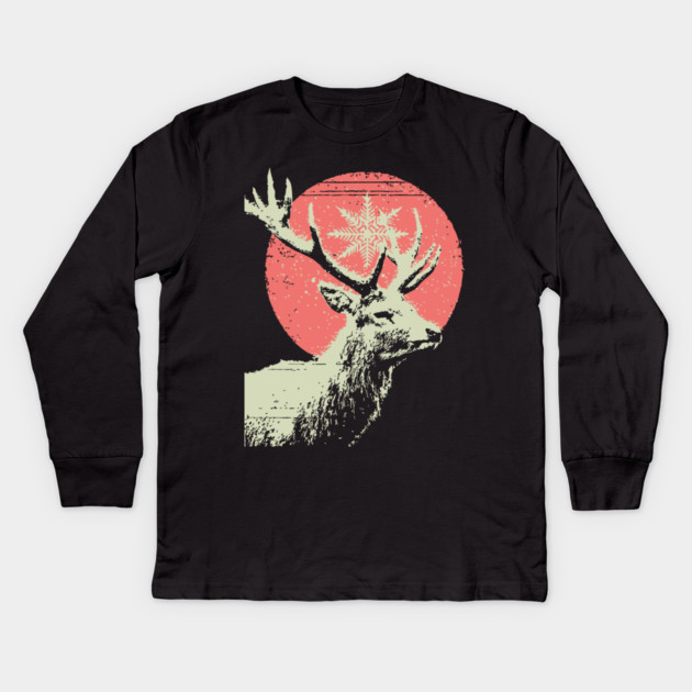 Aesthetic Vaporwave Deer | Retro Pixel Stag Kids Long Sleeve T-Shirt by TuncGK