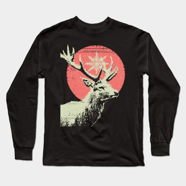 Aesthetic Vaporwave Deer | Retro Pixel Stag Long Sleeve T-Shirt by TuncGK