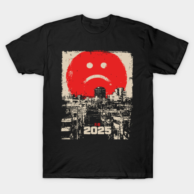 2025 Dystopian Future | Sad Emoji Cyberpunk T-Shirt by TuncGK