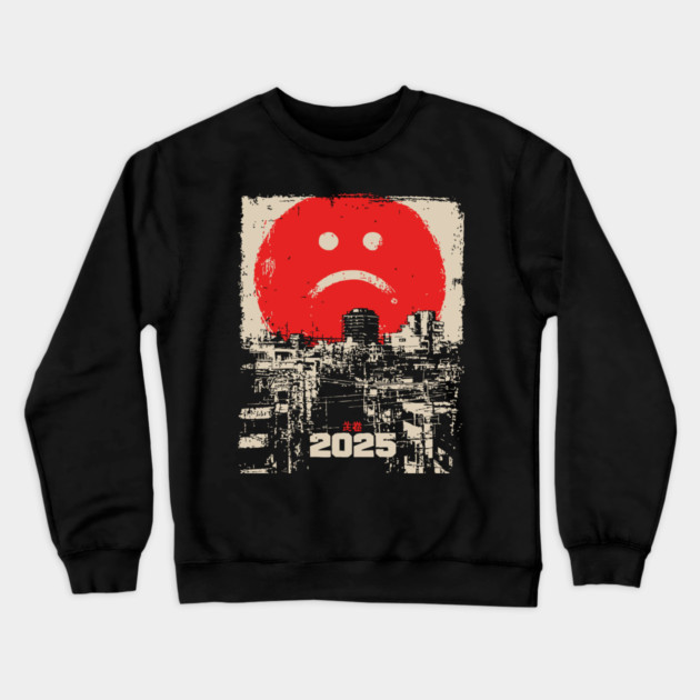2025 Dystopian Future | Sad Emoji Cyberpunk Crewneck Sweatshirt by TuncGK