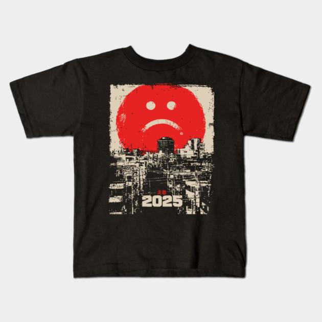2025 Dystopian Future | Sad Emoji Cyberpunk Kids T-Shirt by TuncGK