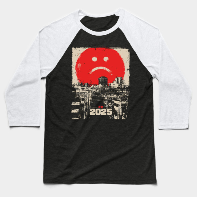 2025 Dystopian Future | Sad Emoji Cyberpunk Baseball T-Shirt by TuncGK