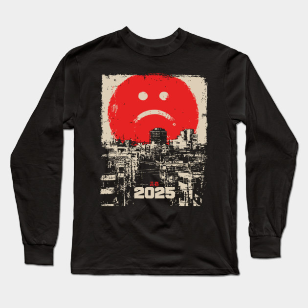 2025 Dystopian Future | Sad Emoji Cyberpunk Long Sleeve T-Shirt by TuncGK