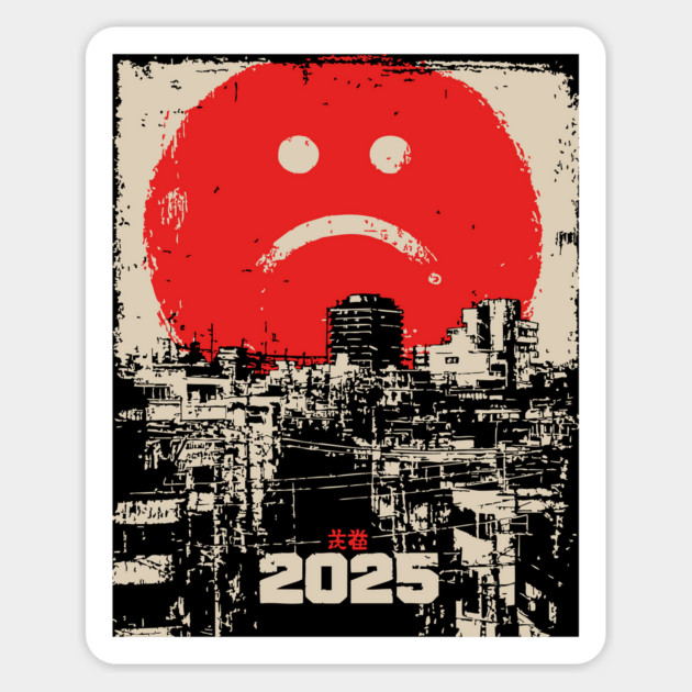 2025 Dystopian Future | Sad Emoji Cyberpunk Magnet by TuncGK