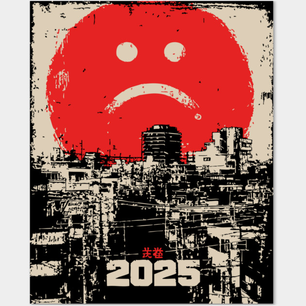 2025 Dystopian Future | Sad Emoji Cyberpunk Wall Art by TuncGK