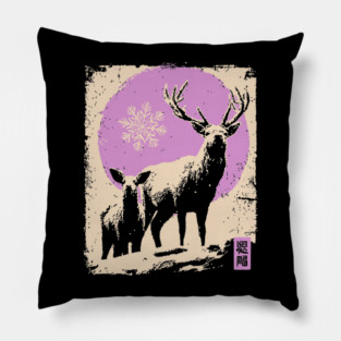 Majestic Winter Stag | Christmas Reindeer Portrait Pillow