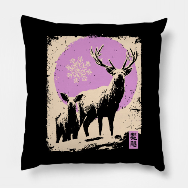Majestic Winter Stag | Christmas Reindeer Portrait Pillow by TuncGK
