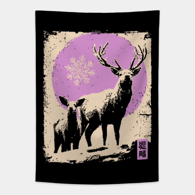 Majestic Winter Stag | Christmas Reindeer Portrait Tapestry by TuncGK