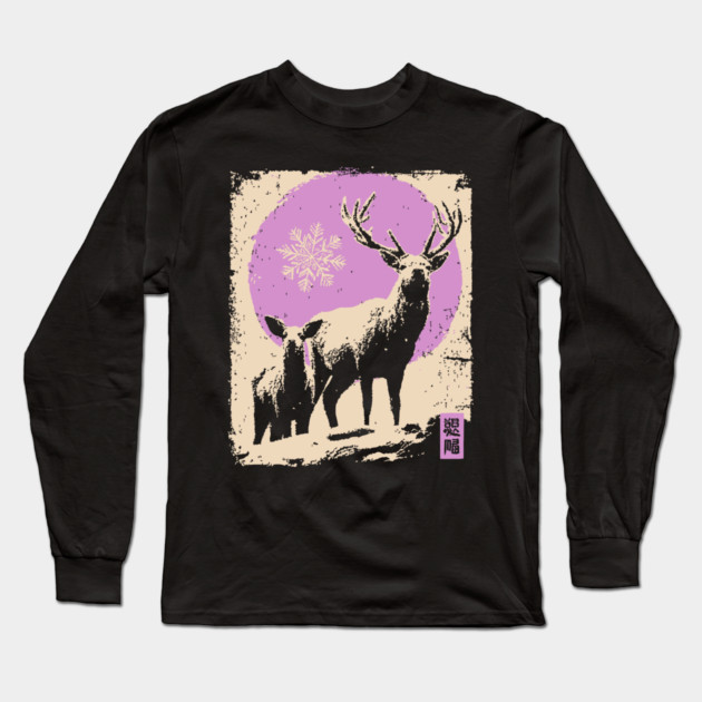 Majestic Winter Stag | Christmas Reindeer Portrait Long Sleeve T-Shirt by TuncGK