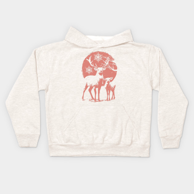 Winter Deer in Snow | Japanese Christmas Aesthetic Kids Hoodie by TuncGK