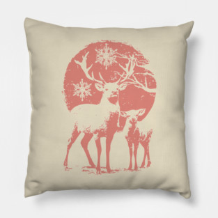 Winter Deer in Snow | Japanese Christmas Aesthetic Pillow
