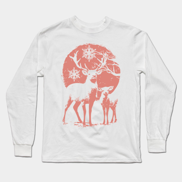 Winter Deer in Snow | Japanese Christmas Aesthetic Long Sleeve T-Shirt by TuncGK
