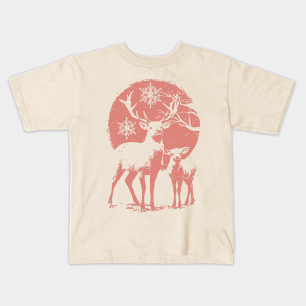 Winter Deer in Snow | Japanese Christmas Aesthetic Kids T-Shirt by TuncGK