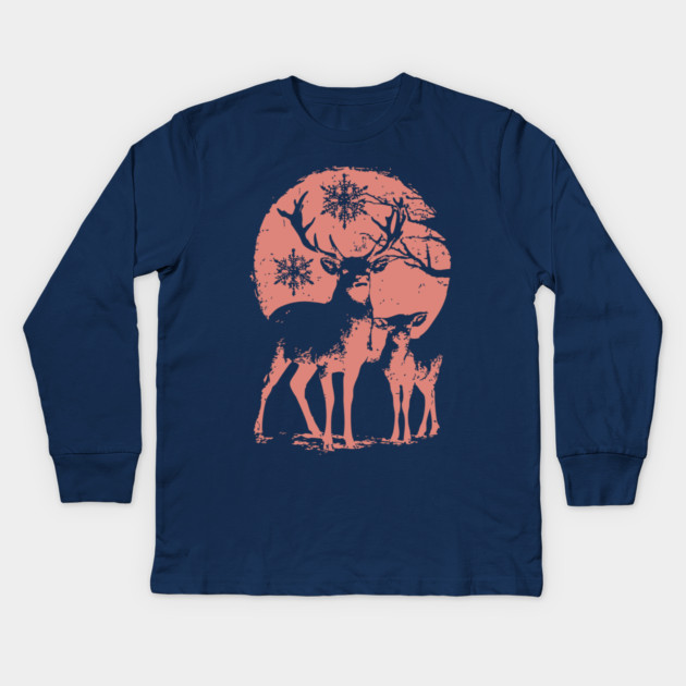 Winter Deer in Snow | Japanese Christmas Aesthetic Kids Long Sleeve T-Shirt by TuncGK