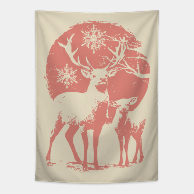 Winter Deer in Snow | Japanese Christmas Aesthetic Tapestry by TuncGK