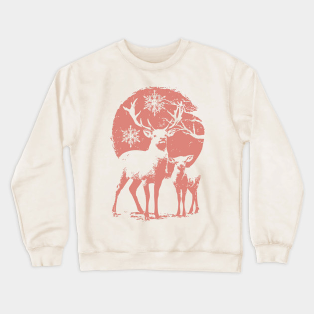 Winter Deer in Snow | Japanese Christmas Aesthetic Crewneck Sweatshirt by TuncGK